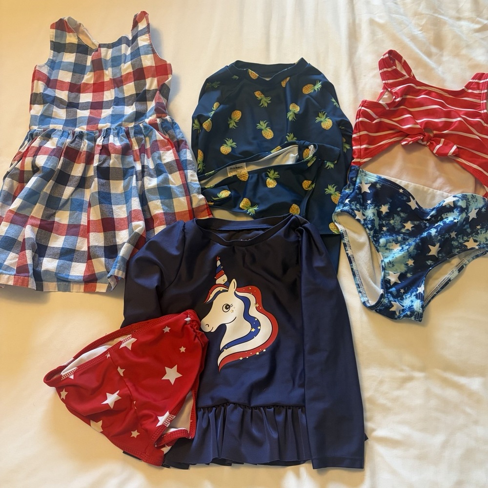 Girls Size 3 Swimwear Lot | 6 Pc Patriotic Unicorn Bikini Rash Guard +‎ Dress